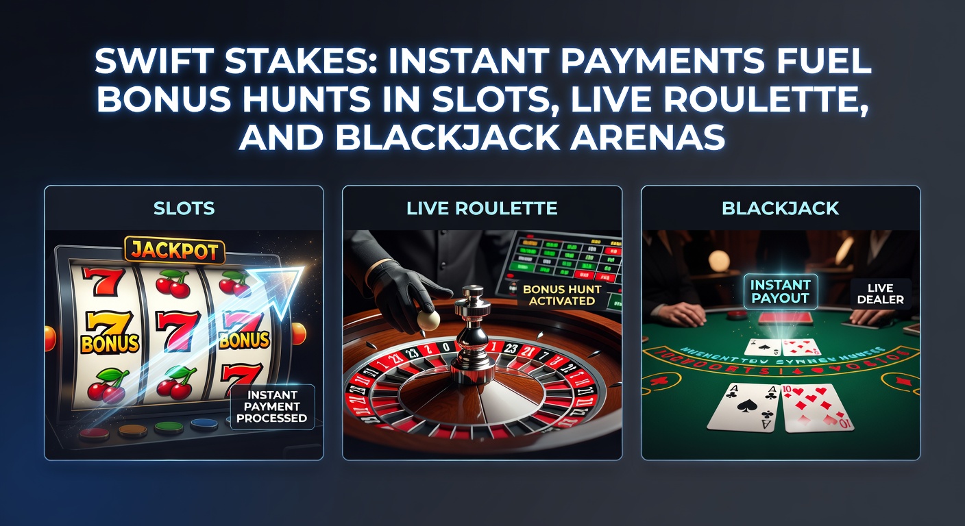 Vibrant online casino interface showing instant payment confirmation alongside slot reels spinning and bonus features activating