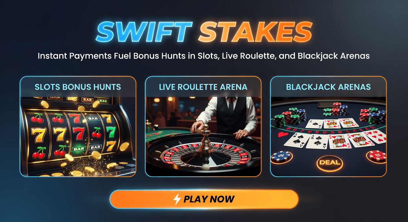 Dynamic split-screen of a blackjack hand in progress, roulette wheel landing on bonus, and slot paytable lighting up with instant payment icons